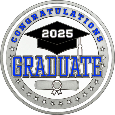 Royal Blue "Congratulations Graduate" with White 2025, Rim, Tassel & Ribbon